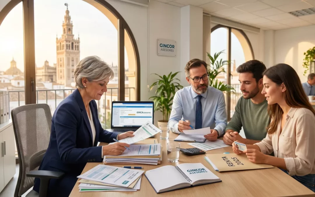 Profesionales revisando documentación para la Declaración de la Renta 2025 en Sevilla